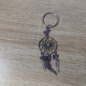Dreamcatcher Keychain Purple Stone Beads Boho Key Ring